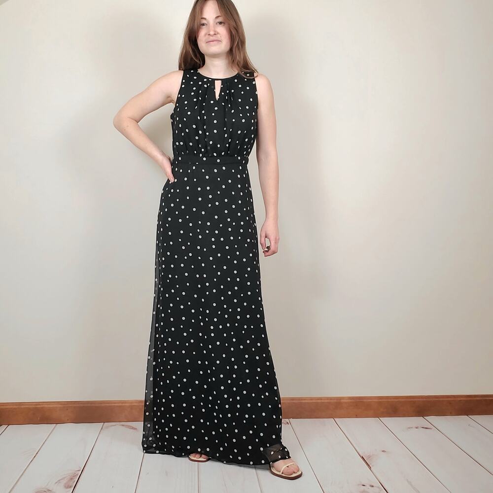 Danny and Nicole Polka Dot Maxi Dress Black White 4